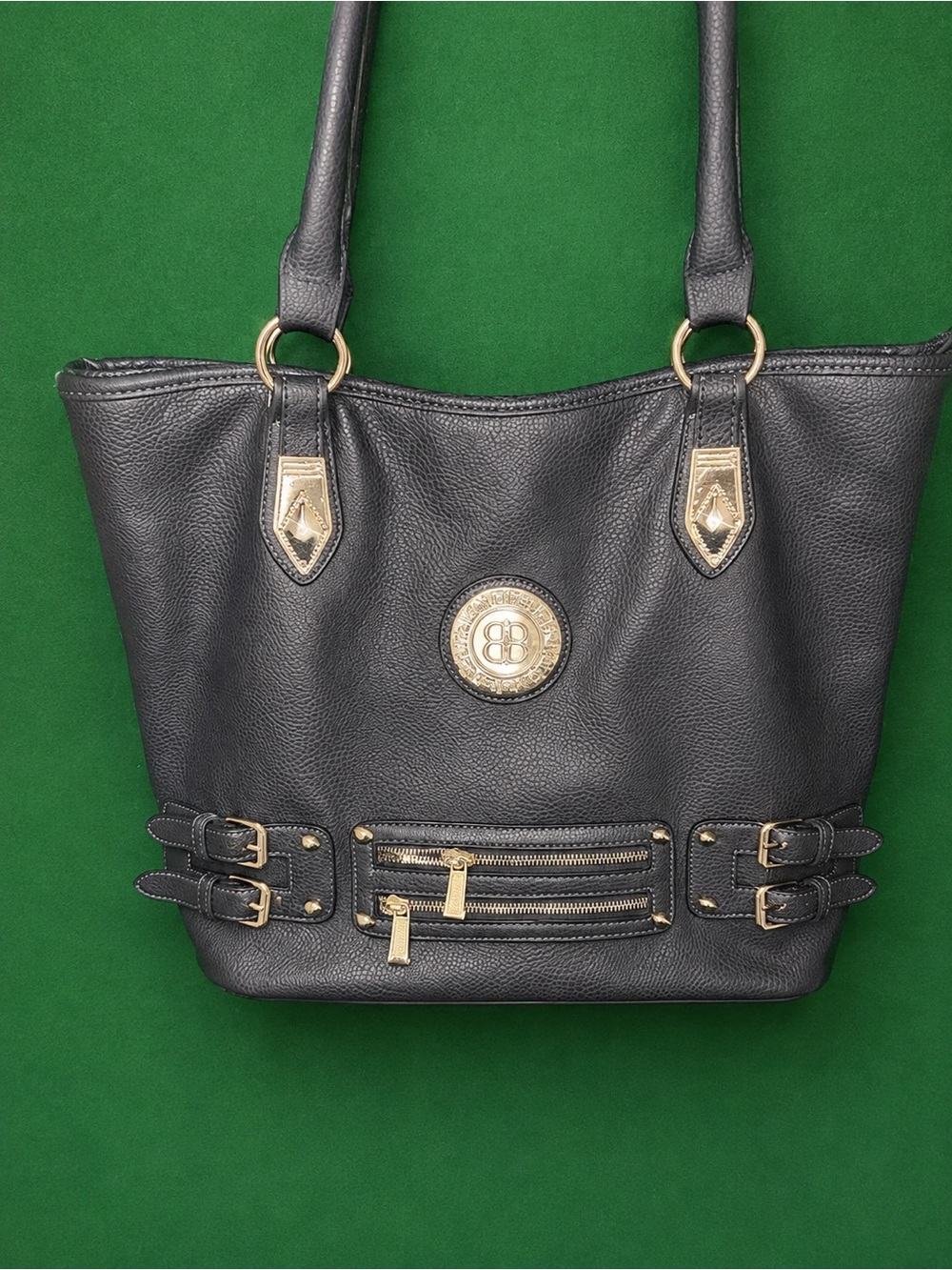 Gray Tote Shoulder Bag Gold Hardware